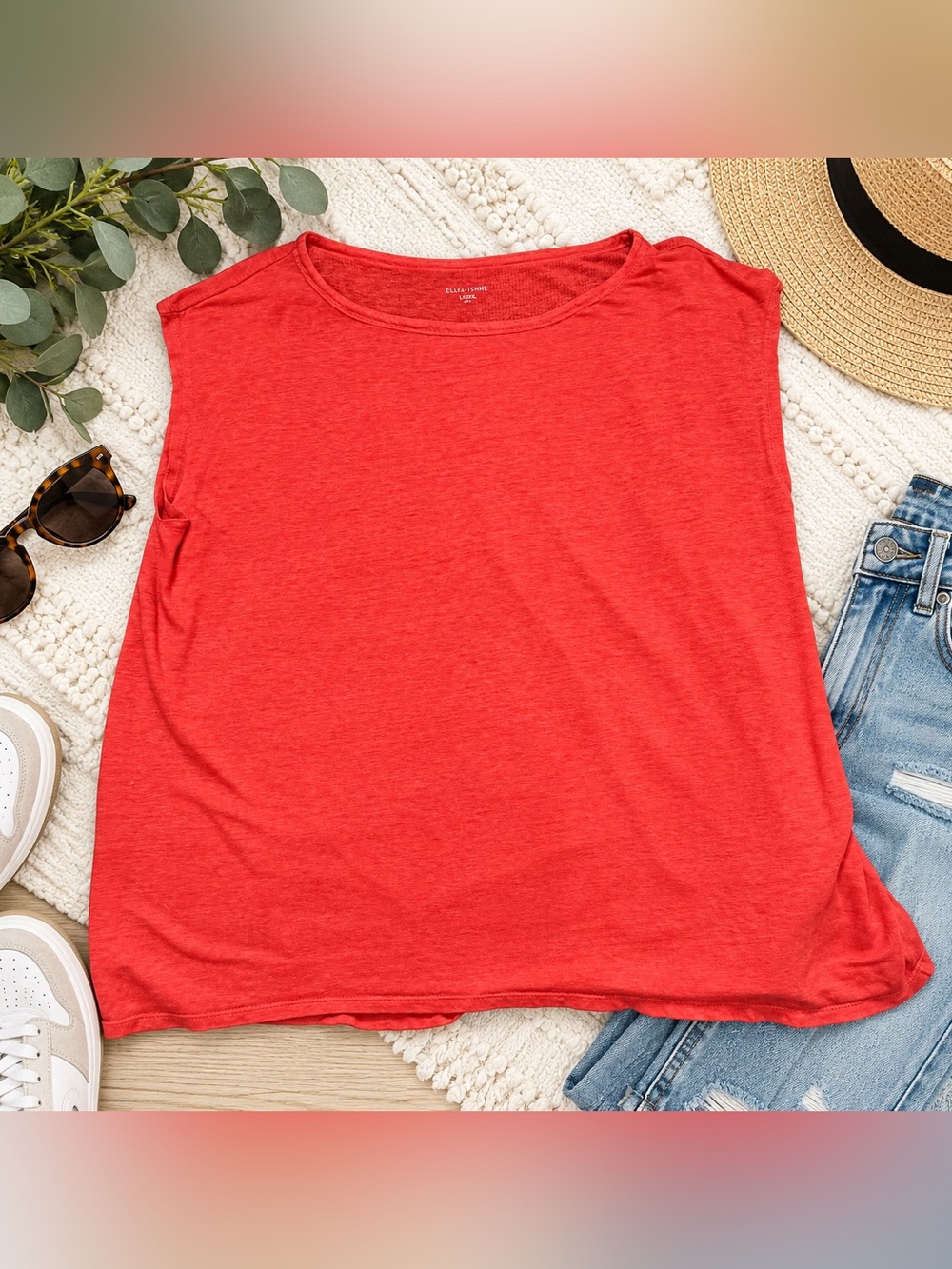 Eileen Fisher Red Sleeveless Crew Neck Tank Top Size L